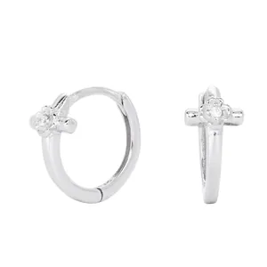 Elegant s925 sterling silver cross hoop earrings with sparkling cubic zirconia accents