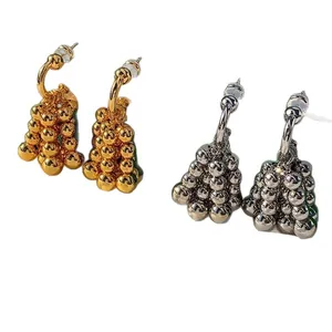 Elegant gold and silver grape cluster tassel earrings with metallic ball pendants
