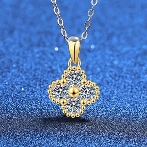 925 Sterling Silver Moissanite Four Leaf Clover Pendant Necklace Light Luxury Women Fashion Jewelry With GRA Certificate
