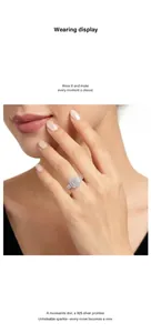 Detailed view of the square moissanite halo ring worn on a hand showing its brilliance
