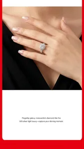 Elegant 925 sterling silver square halo moissanite ring shown on a model's hand