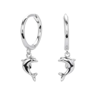 S925 sterling silver hoop earrings featuring creative dolphin charms in a sleek finish.