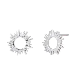 Elegant S925 sterling silver sunburst stud earrings for women with polished finish