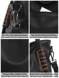 Detailed views of women's soft leather tote bag showing hardware and stitching