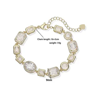 Detailed view showing dimensions of the luxury vintage geometric crystal bracelet in gold