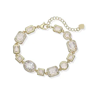 Elegant vintage gold-plated geometric bracelet inlaid with sparkling clear crystals