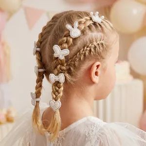 Élastiques à cheveux pour enfants avec perles blanches et strass brillants