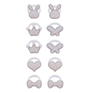 Lot de cinq paires d'élastiques à cheveux perlés et strass pour filles aux formes variées