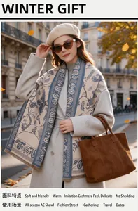 Model wearing a vintage paisley pattern winter scarf shawl in a classic street setting
