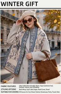 Model wearing a vintage paisley pattern winter scarf shawl in a classic street setting