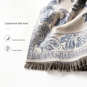 Premium retro paisley jacquard shawl with soft cashmere-like feel for autumn and winter
