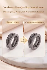 Detailed macro view of gunmetal hoop earrings showcasing wear-resistant IP plating finish