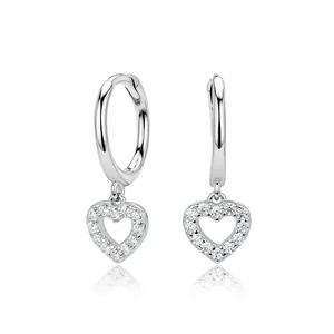 Elegant S925 sterling silver hoop earrings with shimmering zirconia heart pendants