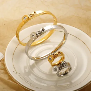 18K Gold Plated Stainless Steel Jewelry For Women Roman Numerals Starfish Turtle Shell Charm Bangle Bracelet Ring Ocean Style Fashion Accessory