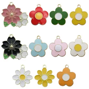 Colorful enamel flower charms alloy daisy and cherry blossom pendants for DIY