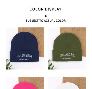 Embroidered letters beanie hats in various colors for winter outdoor warmth