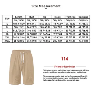 Detailed size chart for men's waffle knit khaki quick-dry casual shorts with metrics.