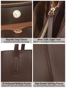 Detailed collage of a minimalist large capacity tote bag with premium stitching