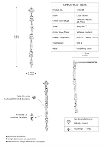 Detail specifications of S925 sterling silver tassel earrings with cubic zirconia.