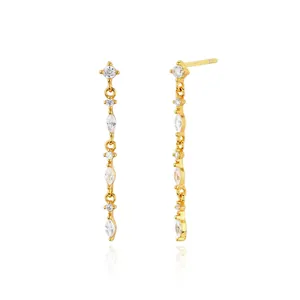 Close-up of elegant S925 sterling silver dangling earrings with marquise cubic zirconia.
