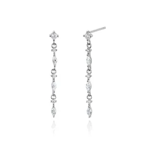 Dainty S925 sterling silver dangling earrings with sparkling marquise cubic zirconia