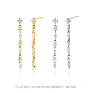 Elegant Marquise Zircon Long Tassel Earrings With 925 Sterling Silver Earring Post Creative Trendy Jewelry For Women