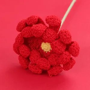 Beautiful handmade red crochet flower with yellow center, perfect Valentine's Day gift