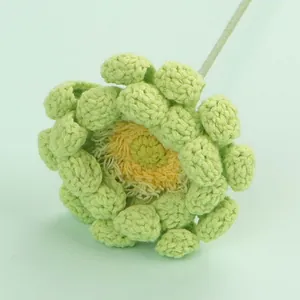 Handmade crochet light green flower with yellow center, yarn knit artificial flower