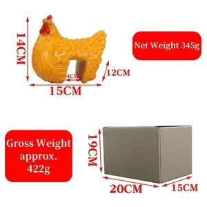 Creative hen figurine garden ornament showing detailed product and package dimensions