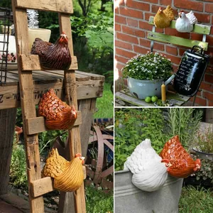 Creative Synthetic Resin Hen Sculpture Garden Fence Hanging Ornament Outdoor Farmhouse Yard Ladder Decoration Art Hen Statue