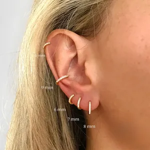 Gold-plated cz hoop earrings set for multiple ear piercings, available in sizes 6mm to 9mm