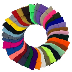 Solid Color Acrylic Knitted Beanie Hat Ribbed Cuffed Warm Winter Skull Cap For Women Men Soft Candy Colored Daily Outdoor Accessory