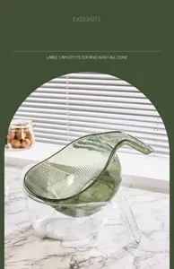 Detailed view of a green multifunctional colander bowl for washing rice and vegetables