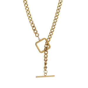 Unisex gold titanium steel punk necklace with square OT buckle design for daily wear