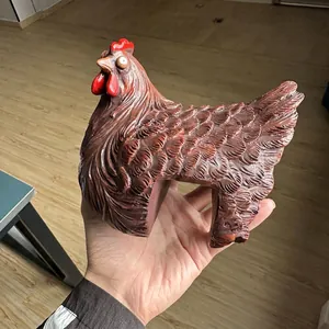 Hand-held resin hen ornament for garden fence decoration with detailed feather texture