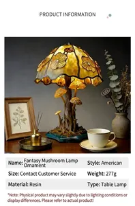 Detail view of a magical resin mushroom lamp with vintage floral patterns