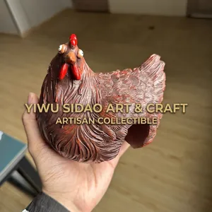 Detailed view of a rustic brown resin hen figurine designed for garden fence decoration