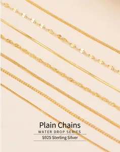 Detailed view of various gold-plated S925 silver chain necklace styles for DIY jewelry