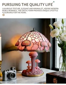 Vintage style magic mushroom table lamp in a cozy home setting