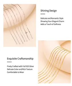 Detailed close-up of various 925 sterling silver and gold-plated chain necklace styles