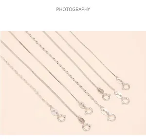 Detailed view showing various styles of S925 sterling silver chains for DIY necklaces.