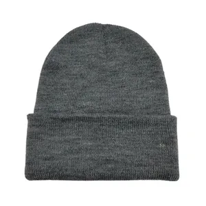 Detailed texture of a classic dark grey ribbed knitted beanie for winter warmth
