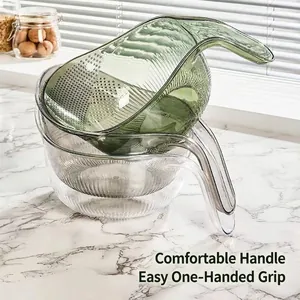 Multifunctional green and clear rice washing basket vegetable drainer with handle