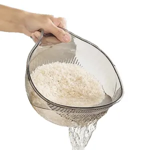Multi-functional smoky grey rice washing bowl and colander with ergonomic handle for kitchen