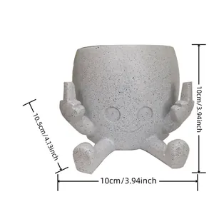 Funny grey speckled resin planter featuring middle finger gesture and dimensions