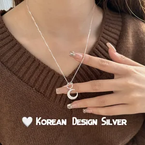 S925 sterling silver sparkling crescent moon pendant necklace with OT toggle clasp