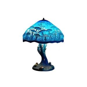 Creative blue LED magic mushroom lamp resin ornament for magical home table decoration