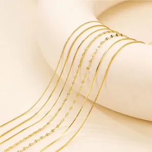 Collection of gold-plated S925 silver chains including snake and box styles.