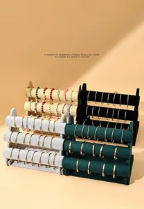 Three-tier velvet jewelry display stands for bracelets and watches in assorted colors