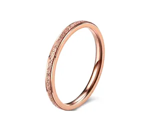 Detailed macro view of a rose gold frosted titanium steel ring with polished edges